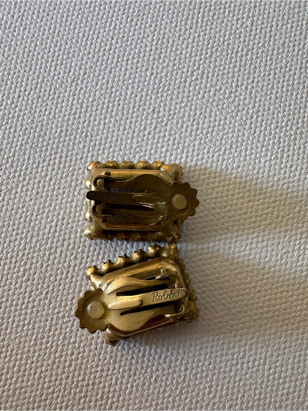 Vintage Original by Robert Amethyst Glass Emerald Cut Rhinestone Clip Earrings - Picture 9 of 12